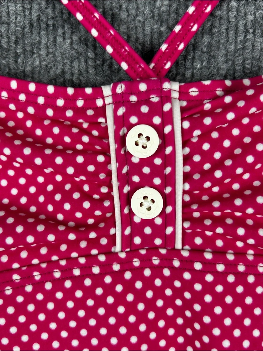 NWT Lands End Girls Hot Pink Polka Dot Ruffle One Piece Swimsuit Bathing Suit 14